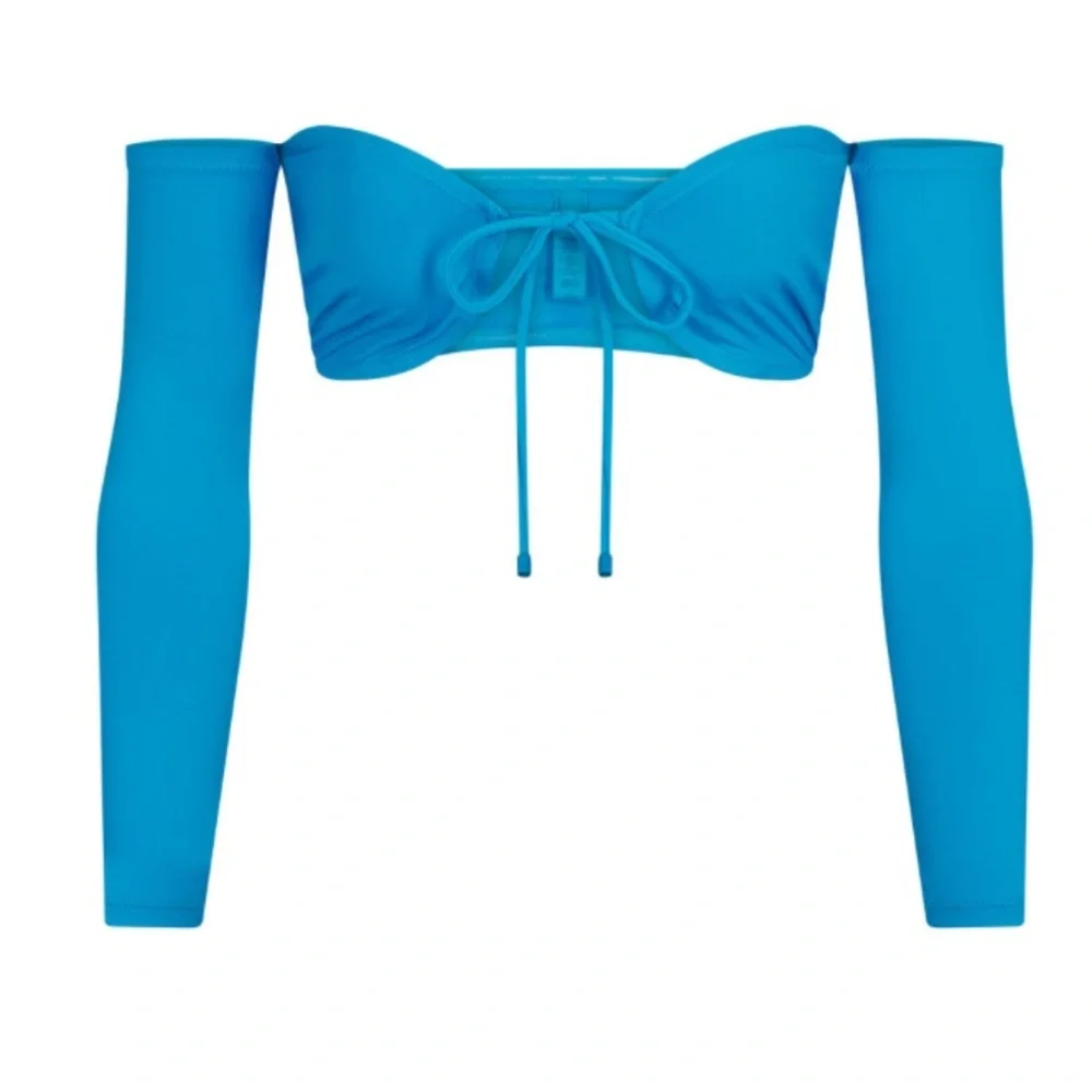🆕 SKIMS SWIM Long Sleeve Bikini Top Recycled Turquoise XL Blue Off Shoulder NWT